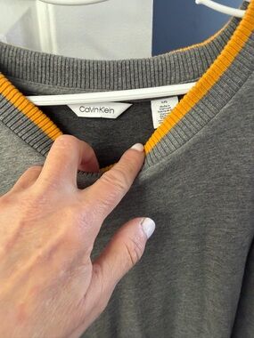 Calvin Klein Gray crew neck Sweater with Yellow Trim. New